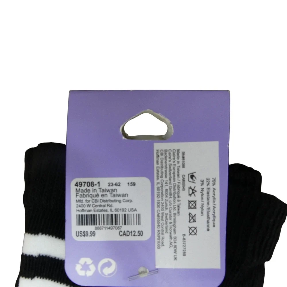 Claire's Knee High Socks Girls 9-11 Black #SQUAD Graphic Sporty Striped